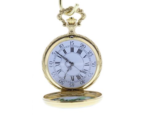 Royce modern gold plated and enamel hunter pocket watch, 47.5mm