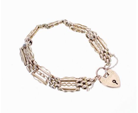 9ct gate bracelet with an engraved padlock clasp, 12.8gm, 7.5" long