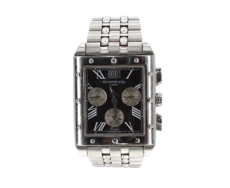 Raymond Weil Geneve Tango Chronograph rectangular stainless steel gentleman's bracelet watch, ref. 4881, rectangular black di