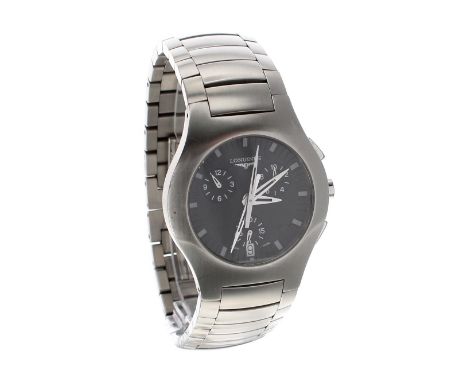 Longines Opposition Chronograph stainless steel gentleman's bracelet watch, ref. L3 618 4, circular black dial with hour mark