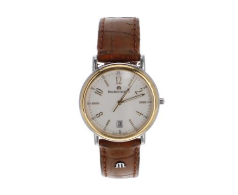 Maurice Lacroix Les Classiques bicolour gentleman's wristwatch, ref. LC1017, circular silvered dial, tan leather strap, 38mm 