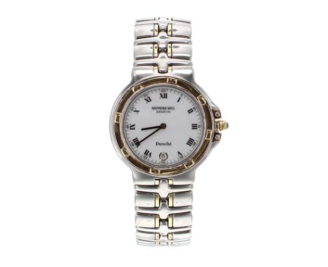 Raymond Weil Geneve Parsifal bicolour gentleman's bracelet watch, ref. 9190, white dial, cabouchon crown, quartz, 34mm - Cond