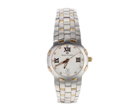 Maurice Lacroix Milestone stainless steel and gold lady's bracelet watch, ref. 79861, circular silvered dial, quartz, 28mm - 