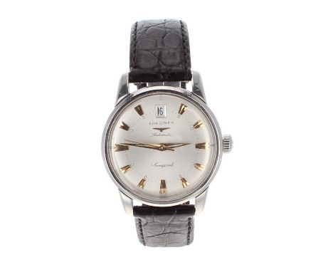 Longines Conquest Heritage automatic stainless steel gentleman's wristwatch, ref. L1.611.4, circular silvered dial with baton