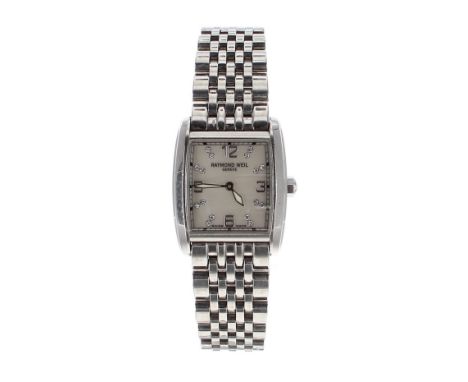 Raymond Weil Don Giovanni square stainless steel lady's bracelet watch, ref. 5976, square mother of pearl dial with quarter A