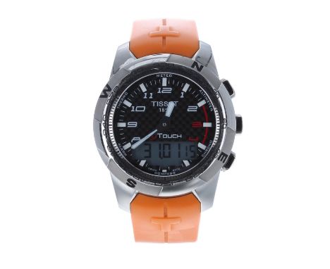 Tissot Touch II Titanium gentleman's wristwatch, ref. T047420 A, circular black dial with digital aperture, rotating bezel, o