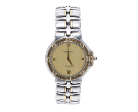 Raymond Weil Geneve Parsifal bicolour gentleman's bracelet watch, ref. 9190, circular champagne dial, cabouchon crown, quartz