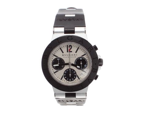 Bvlgari Diagono Aluminium automatic chronograph gentleman's wristwatch, ref. AC 38 TA, circular silvered dial with Arabic twe