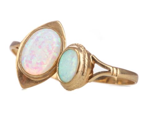 TWO OPAL RINGS,one in nine carat gold, the other indistinctly marked, size O, 6.4g gross (2)