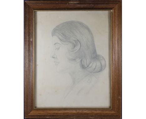 Signed, 1959 Portrait of a Woman. Signed indistinctly and dated 1959 lower right. Pencil/Paper. Sight size: 13.5 x 10.5 in. O