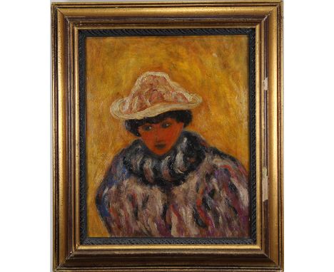 European School, Portrait of a Young Woman Wearing Furs. 20th century oil on board. Appears to be unsigned, has not been exam