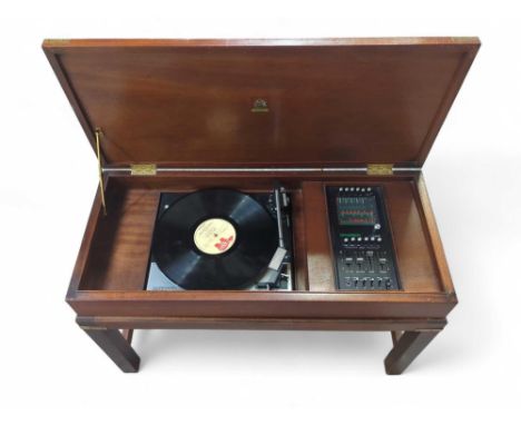 Dynatron record player/radio in hinged wooden stand, 53cm high, 82.5cm wide, 26.5cm deep