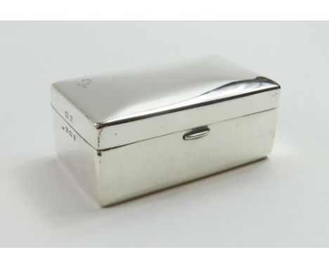 Art Deco silver table snuff box, makers mark rubbed, Birmingham, 1938, of rectangular form with hinged cover, engraved with i