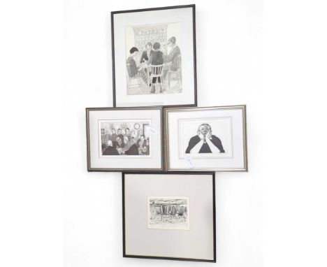 Louise Waugh, 'British Summertime', etching; Jean Kreiser, 'Kitchen Cabinet', ink; Jean Kreiser, 'The New Bye-Pass', print; a