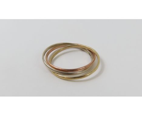 A 9ct gold three colour Russian wedding ring, finger size P, 2.22g gross