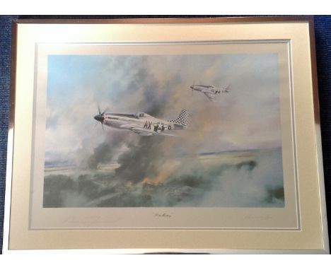 World War Two 19x25 framed and mounted print titled P-51 Mustang by the artist Robert Taylor signed in pencil by the artist a