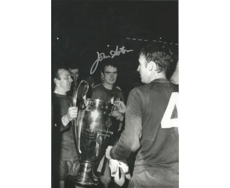 Autographed 12 X 8 Photo, John Aston, A Superb Image Depicting Manchester United Players Celebrating With The European Cup In