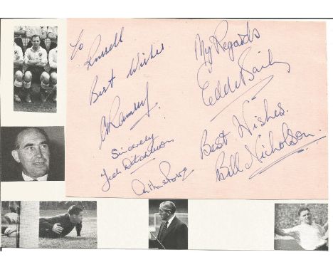 Tottenham Hotspur 1950s Vintage Signed Album Page Alf Ramsey, Ted Ditchburn, Arthur Rowe, Eddie Baily &amp; Bill Nicholson. G