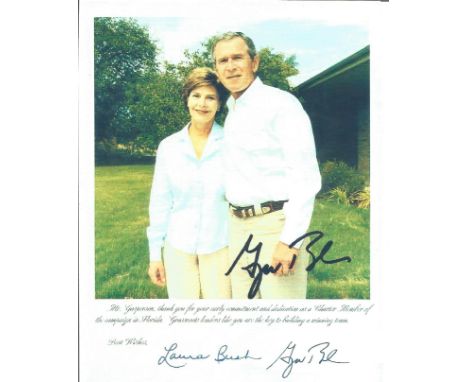 President George Bush snr hand signed autograph in black ink on 8 x 6 colour portrait photo of him and his wife, their autogr