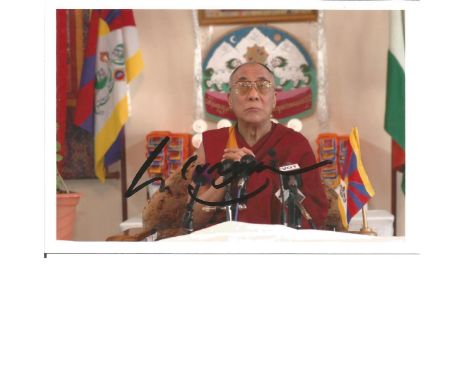 Dalai Lama signed 6 x 4 colour portrait photo. Comes with biography information. Good Condition. All signed pieces come with 