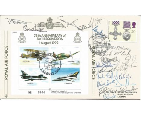 Multiple signed 75th Anniversary of No 111 Squadron cover JSF16. Signatures include Gp Capt P. B. Walker, Flt Lt S. J. Wilson