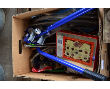 BOX: VARIOUS INCL PLUMBING PARTS &amp; PIPE BENDER