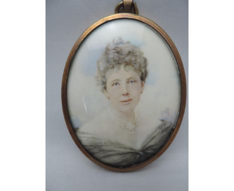 Framed Hand Painted Oval Portrait Miniature - 9.5cm 