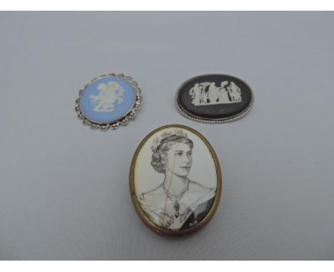 2x Silver Mounted Wedgwood Cameo Brooches and One Other 