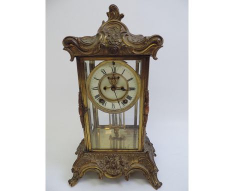 Gilt Mantel Clock with Key - Seen Running 