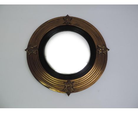 Brass Framed Circular Convex Mirror 