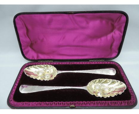 Pair of Cased Silver Berry Spoons 