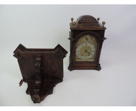 Oak Brass Faced Chiming Bracket Clock with Bracket - Clock 40cm High 