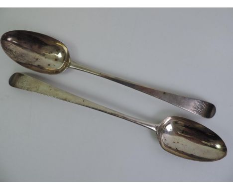 2x Irish Silver Basting Spoons - Dublin 1785 Michael Keating - 28.5cm - 165gms 