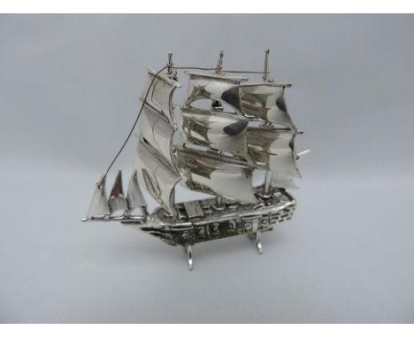 Silver Galleon Boat with Adjustable Masts - Birmingham 2000 - 40gms - 6cm High 