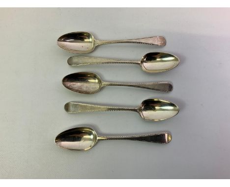 Set of 5x Silver Teaspoons with Bright Cut Decoration -  Hallmarks Rubbed - 48gms 