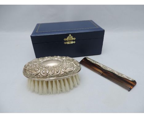 Silver Backed Brushes with Gift Box - Mappin and Webb Birmingham 1997 