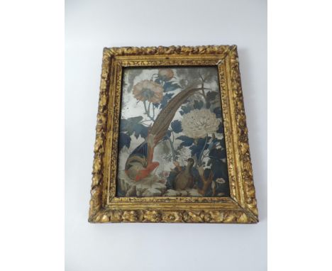18th Century Chinese Export Reverse Painted Mirror in Gilt Frame Plate - Measurements 24.5cm x 32.5cm 