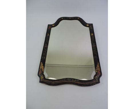 Bevel Edged Mirror in Hand Painted Chinese Frame 