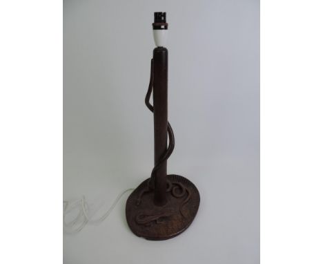 Treen Table Lamp with Carved Snakes and Lizard - 56cm High 