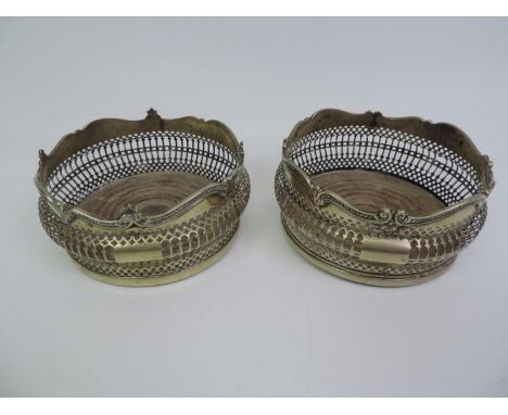 2x Silver Plated Pierced Wine Coasters 