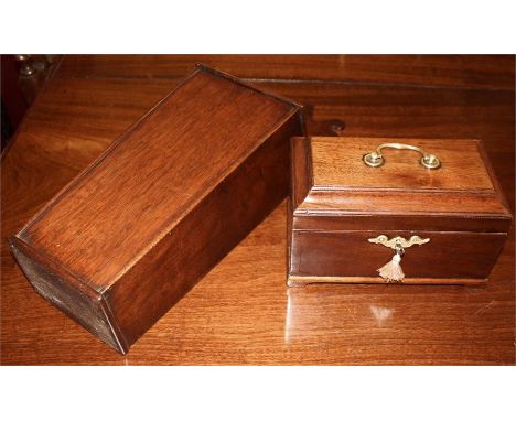 A Georgian mahogany Candle Box, approx 50cms.Together with a Georgian 3 compartment Tea Caddy with brass fittings. 23cms x 13