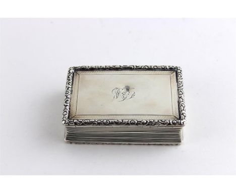 A William IV silver snuff box, probably Thomas Smith Birmingham 1831, of rectangular form having base and hinged lid with rai