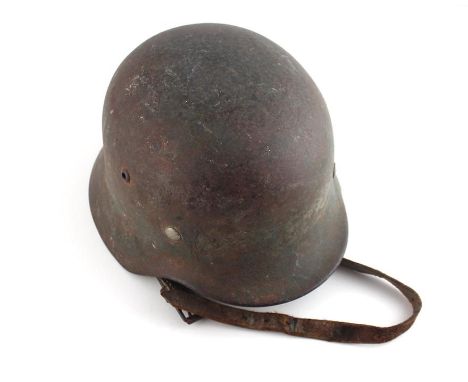 WW2 Third Reich German Army single Decal Heer M35 Stalhelm steel helmet. Complete with leather liner chin strap.
