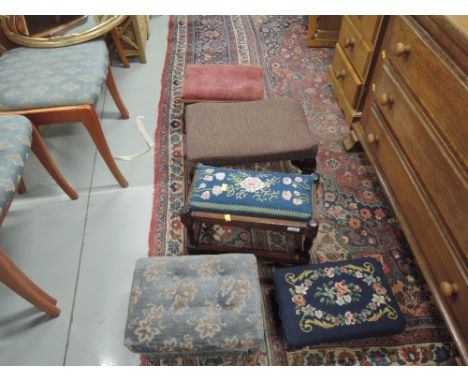 A selection of footstools including tapestry