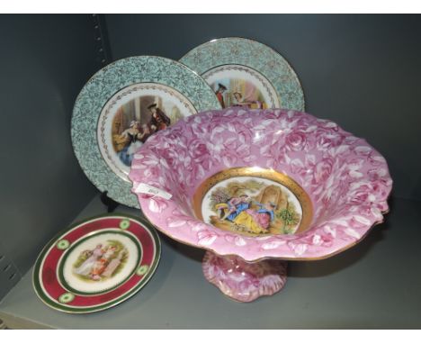 A selection of vintage ceramics including transfer print tazza