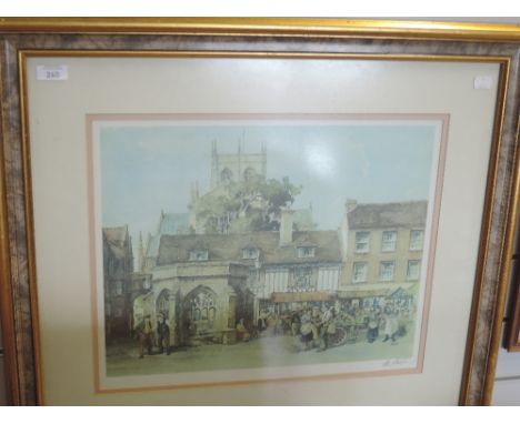 A vintage print depicting busy market