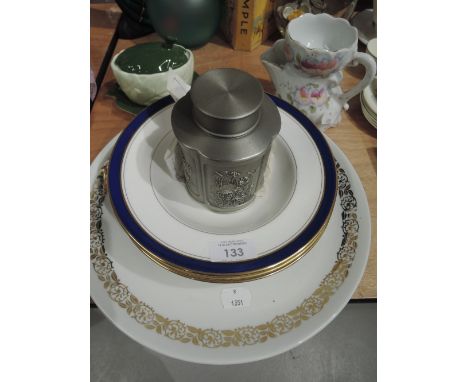 A selection of vintage ceramics and trinkets including Royal Selangor Pewter tea caddy 