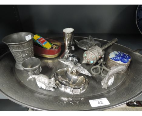A selection of vintage pewter and metal wares