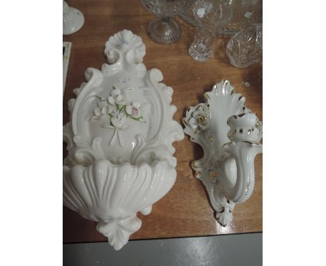 Two modern ceramics a decorative wall sconce and candle bracket