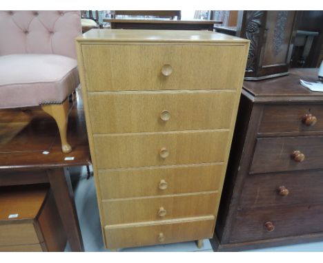 A vintage golden oak 6 drawer chest (labelled Meredew)